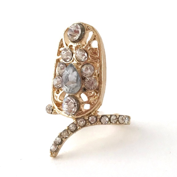 Gold Midi Ring with Rhinestone plate - Picture 4 of 6